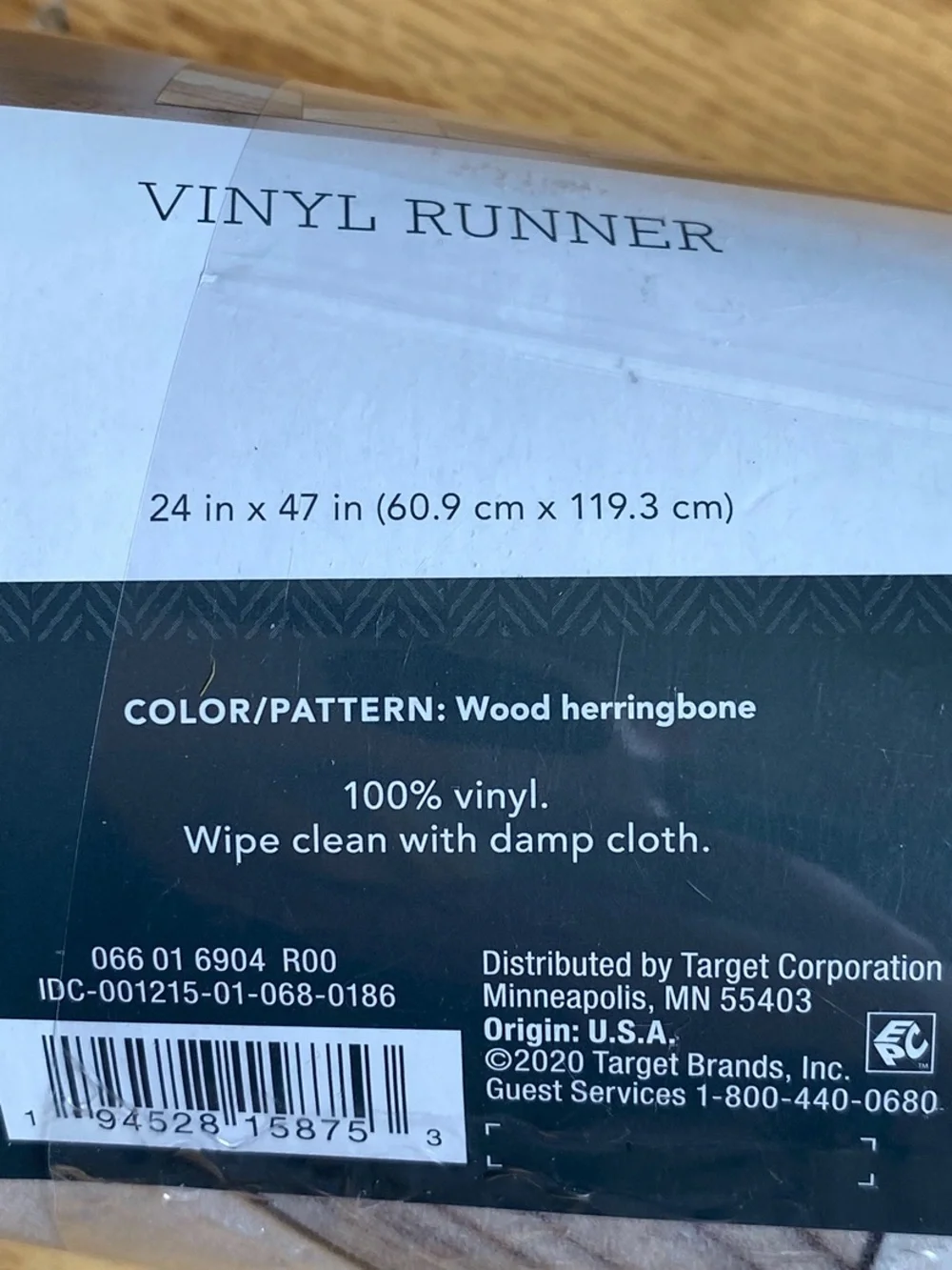 NWT Threshold Target Vinyl 2PC Set~Runner AND Mat in Wood Herringbone Greige